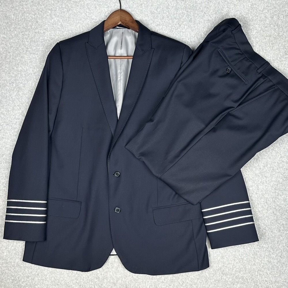 Brooks Brothers NetJets Suit Navy Blue Pilot 2 Piece 2 Vent Blazer 44R Pants 38‎
